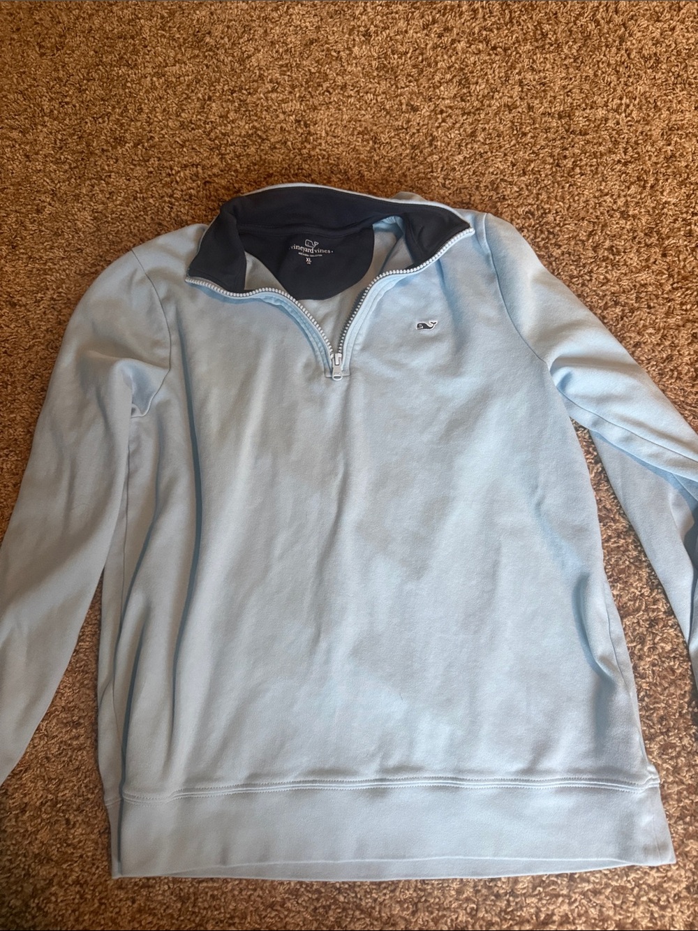 Vineyard Vines Pale Blue Half-Zip Pullover with Navy Trim